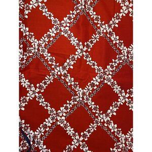 Vtg Jo Ann Cotton Floral Fabric 1-7/8 Yd. Red White Orchid Lei Hawaiian New